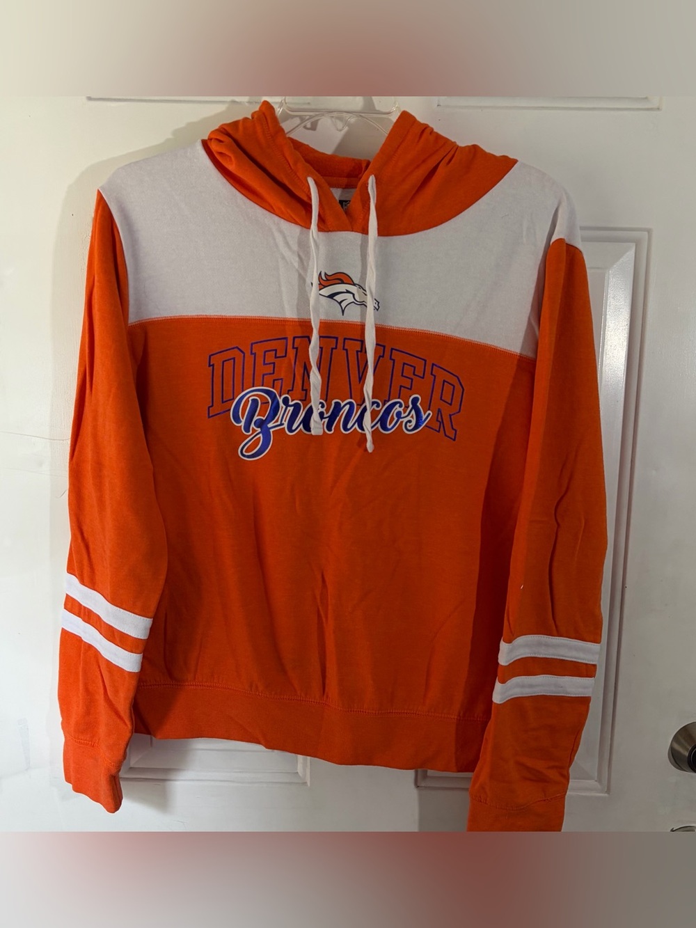 NFL Team Apparel Denver Broncos Women's XL Hoodie Orange White Colorblock